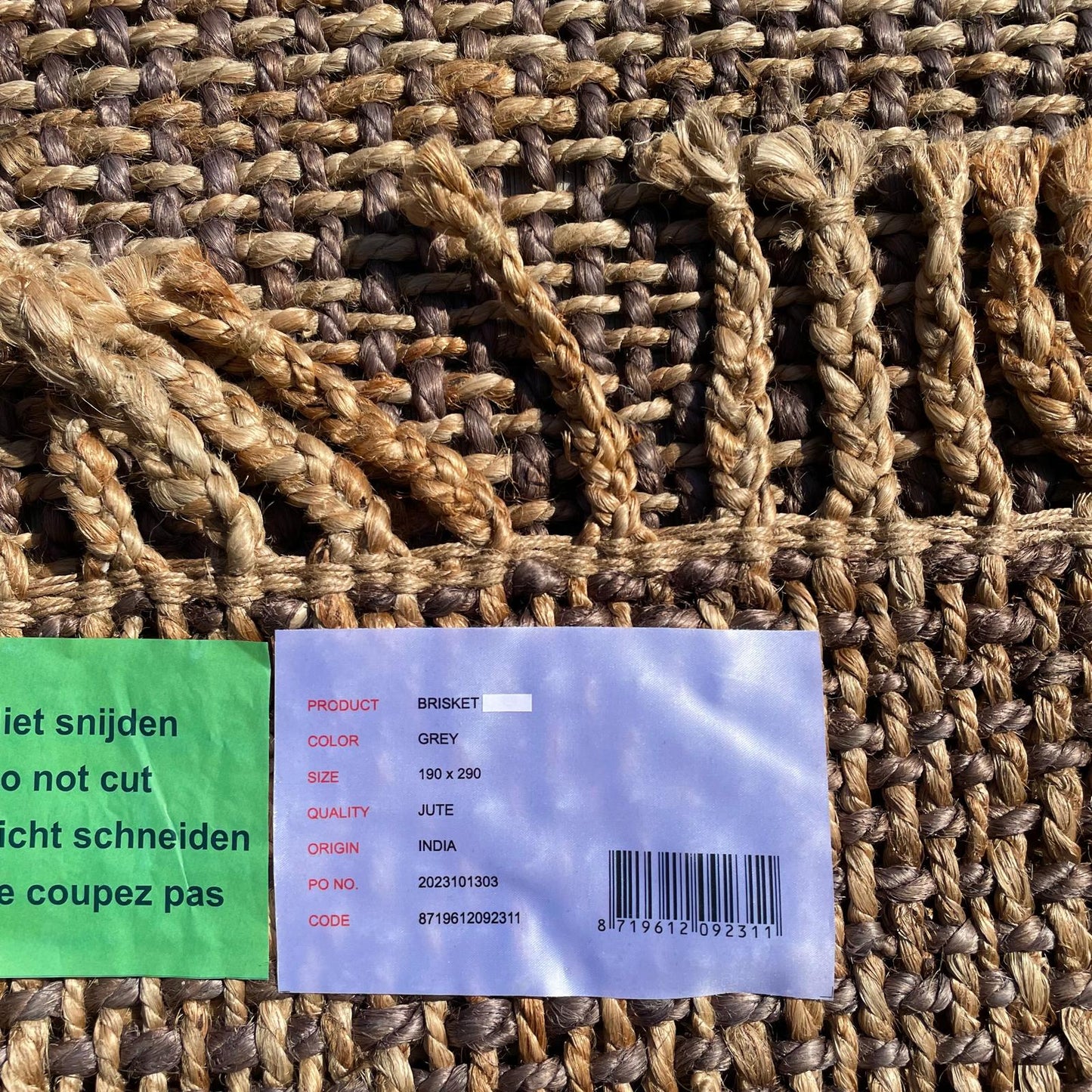 Brinker Carpets Jute Brisket Grey Vloerkleed - 190x290cm
