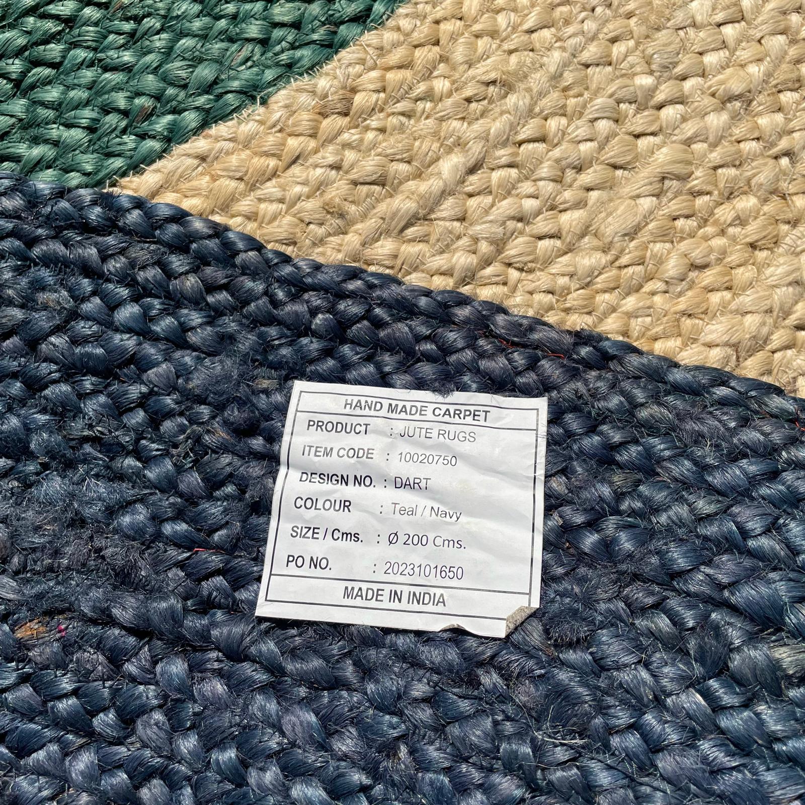 Brinker Carpets Jute Dart Teal Navy Rond Vloerkleed - 200x200cm