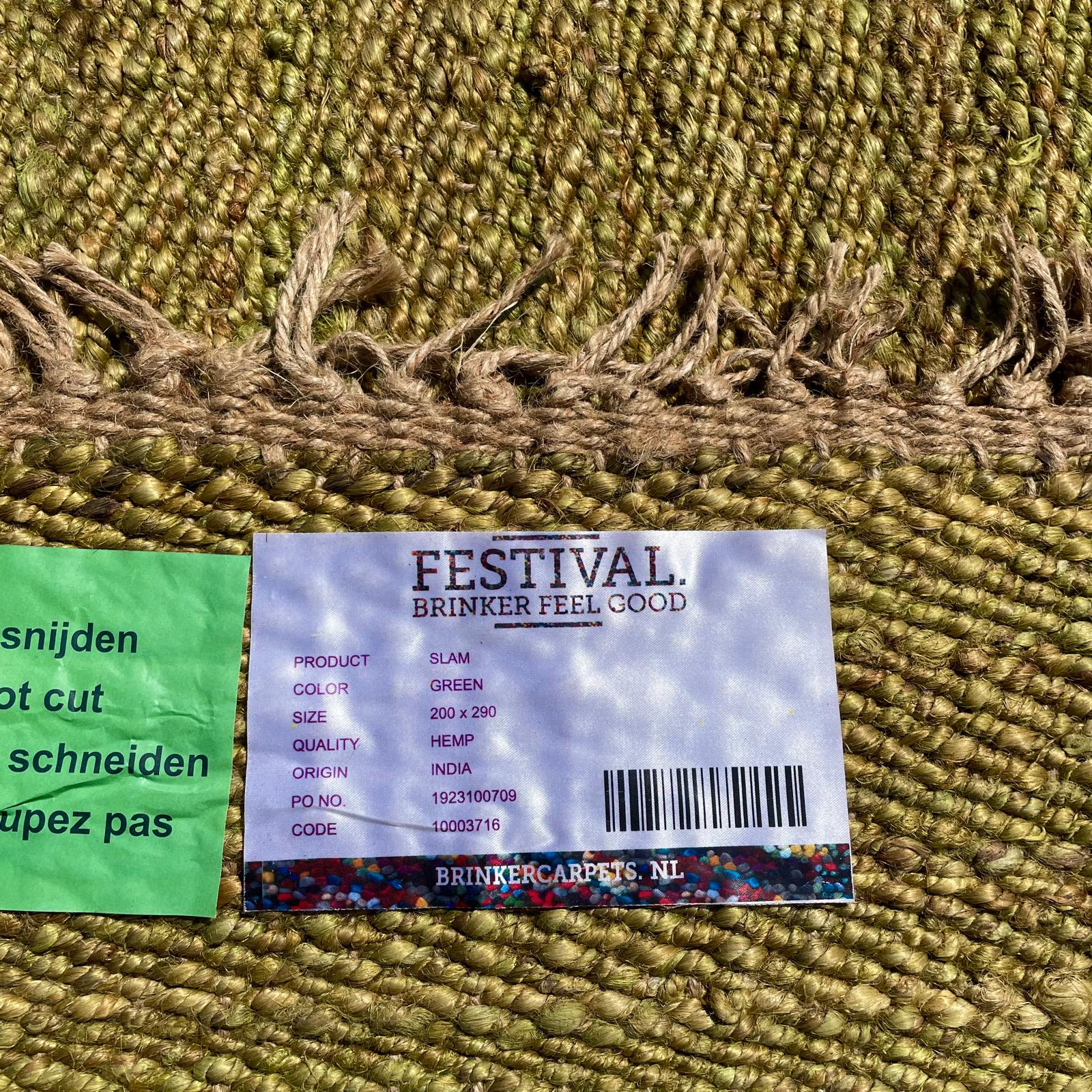Brinker Carpets Festival Jute Slam Green Vloerkleed - 200x290cm - Vloerkleden Koning