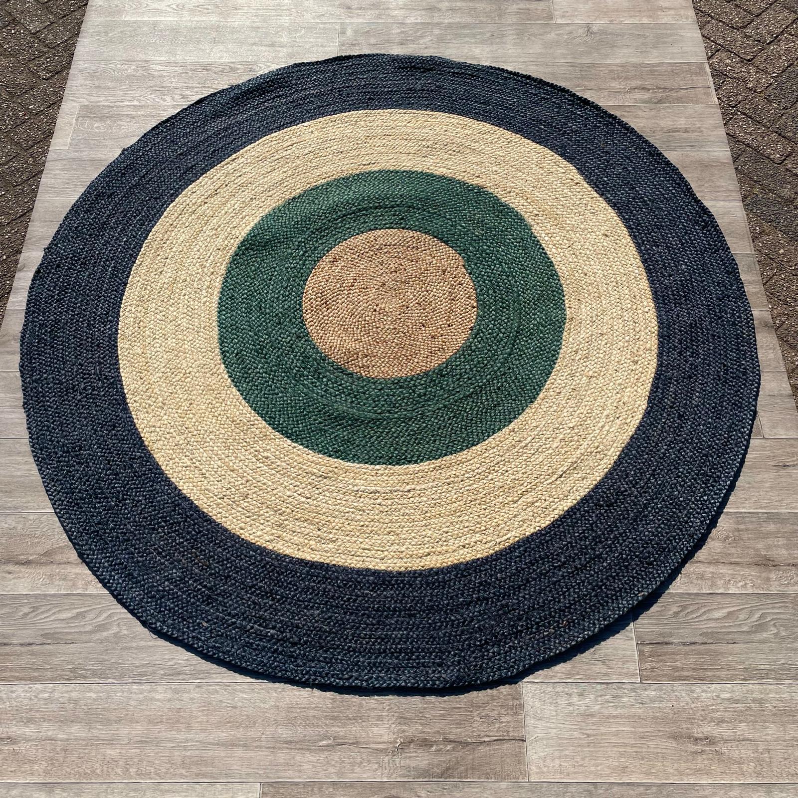Brinker Carpets Jute Dart Teal Navy Rond Vloerkleed - 200x200cm - aanzicht 1 - Vloerkleden Koning