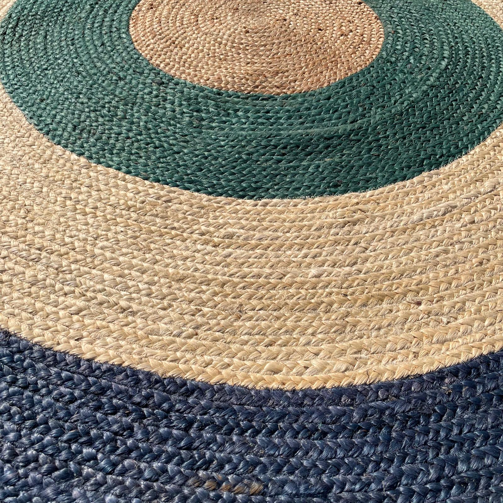 Brinker Carpets Jute Dart Teal Navy Rond Vloerkleed - 200x200cm - Vloerkleden Koning