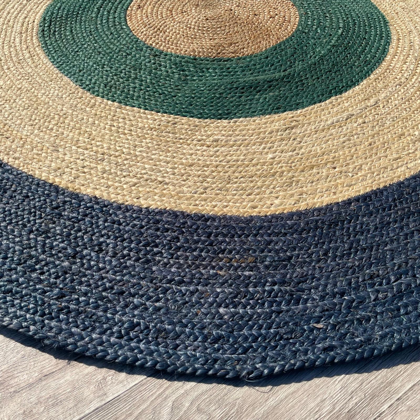 Brinker Jute Dart Teal Navy Rond Vloerkleed - 200x200cm - QF Living