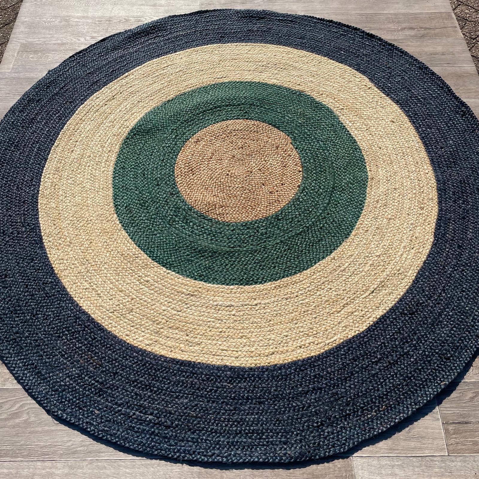Brinker Jute Dart Teal Navy Rond Vloerkleed - 200x200cm - QF Living